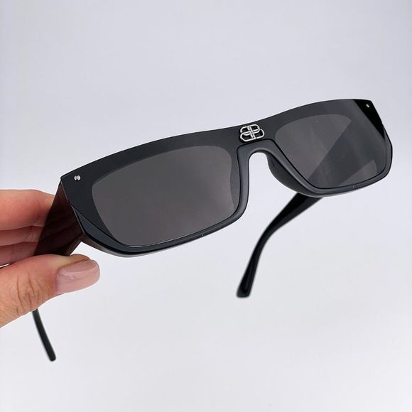 Balenciaga BB0080S 001 Sunglasses Black Grey Rectangular Square Unisex
